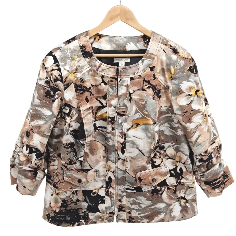 Coldwater Creek Floral Print Jacket Womens Size 20 Zip Up Officecore Career Work
